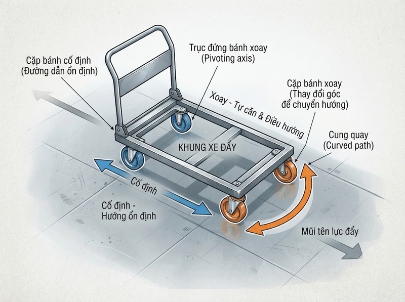 2 bánh xoay 2 bánh cố định phù hợp với xe đẩy nào?