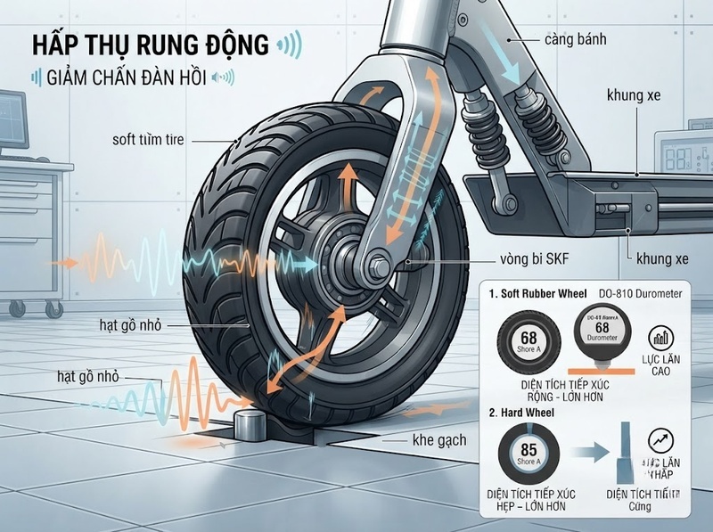 Chọn bánh xe cao su mềm cho sàn cần êm và hạn chế trầy