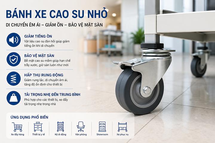 Bánh xe cao su nhỏ phù hợp sử dụng khi nào