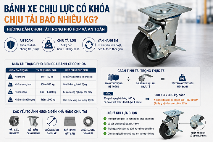 Bánh xe chịu lực có khóa chịu tải bao nhiêu kg
