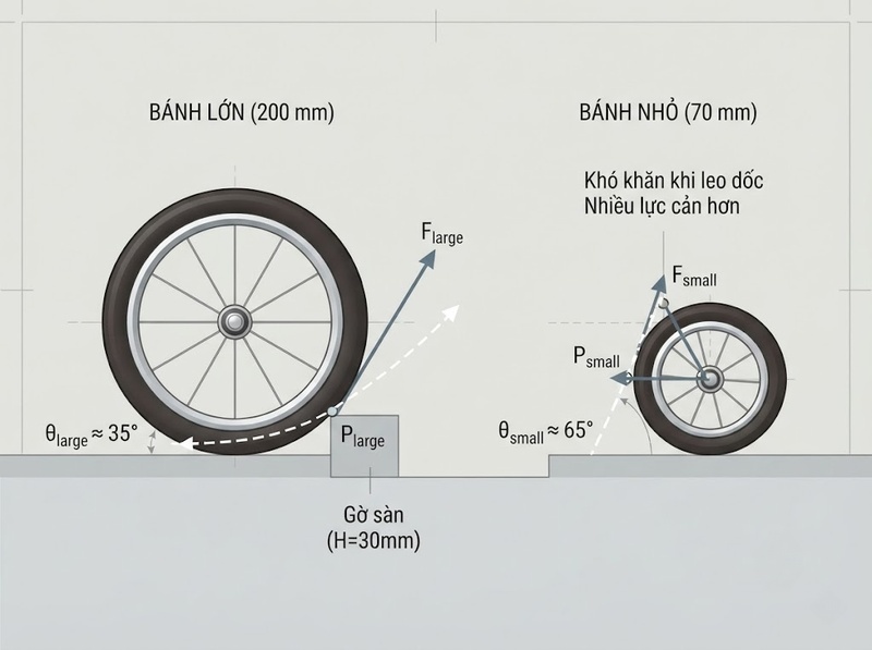 Bánh xe đẩy 200mm phù hợp khi cần vượt vật cản và tải lớn