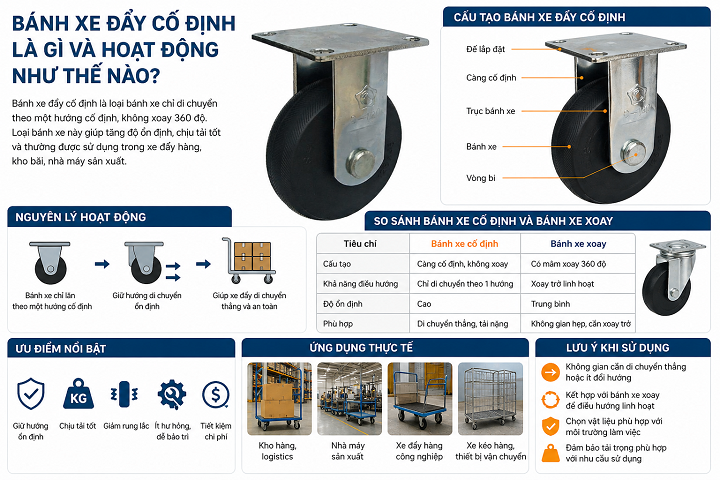 Bánh xe đẩy cố định là gì và hoạt động như thế nào