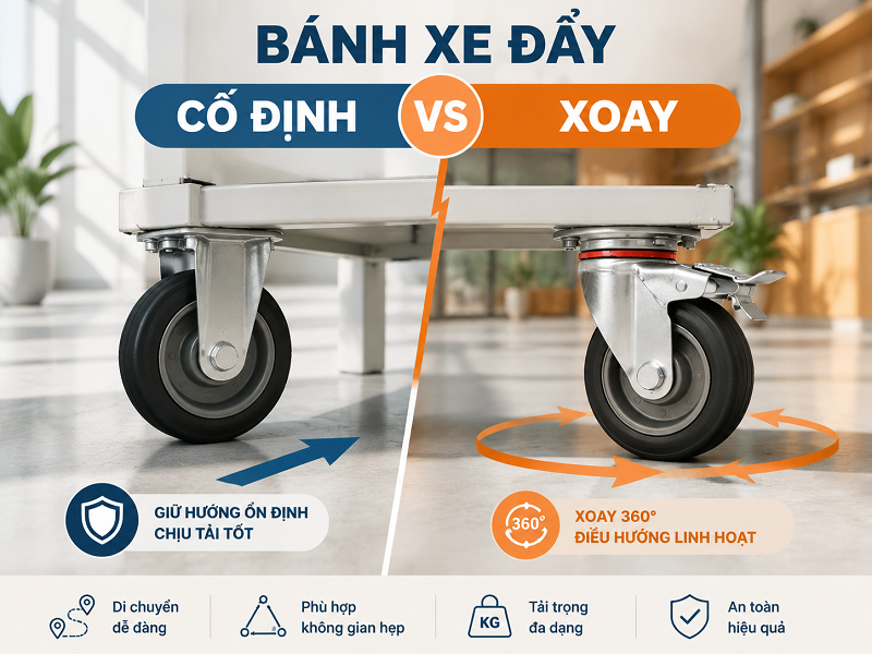 Bánh xe đẩy cố định và bánh xe xoay khác nhau như thế nào