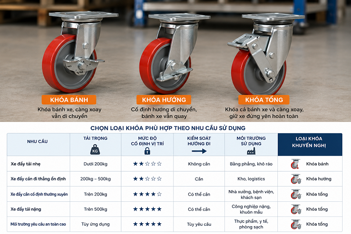 Cách chọn bánh xe đẩy có khóa phù hợp nhu cầu sử dụng