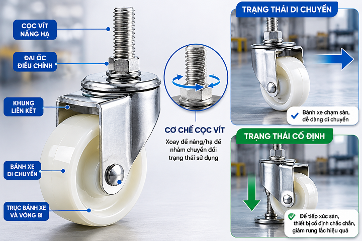 Bánh xe đẩy cọc vít là gì và hoạt động như thế nào