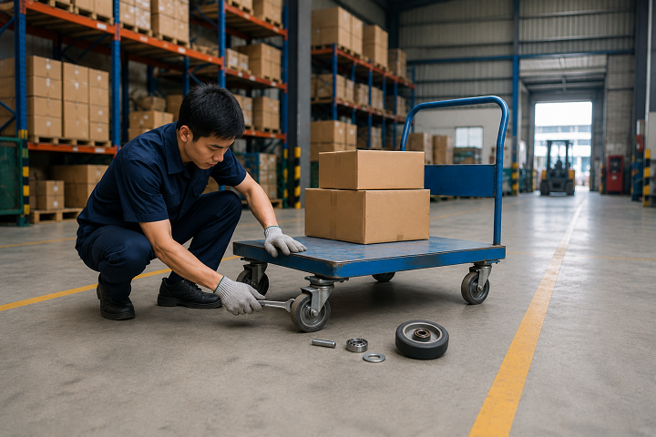 Bánh xe đẩy hàng bị rung lắc do đâu