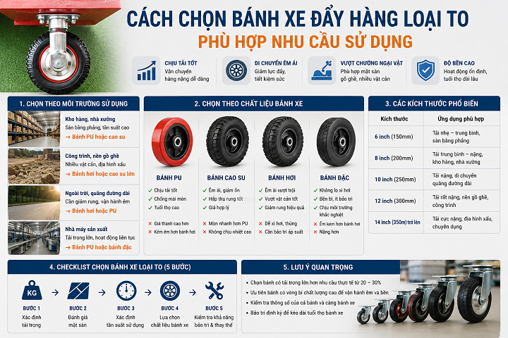 Cách chọn bánh xe đẩy hàng loại to phù hợp nhu cầu sử dụng