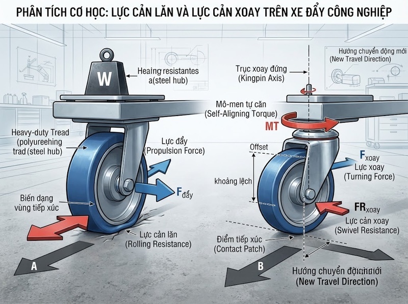 Bánh xe đẩy khó xoay do ổ bi tải hay cơ cấu càng?