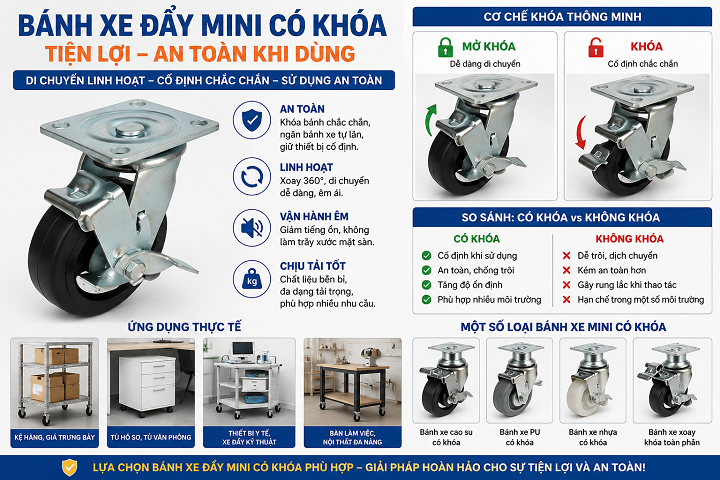Bánh xe đẩy mini có khóa phù hợp khi nào
