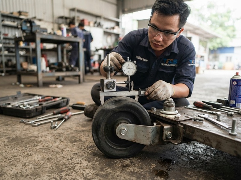 Nguyên nhân bánh xe đẩy mòn không đều do tải lệch và sai lắp