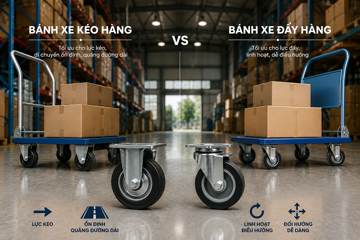 Bánh xe kéo hàng và bánh xe đẩy hàng khác nhau thế nào