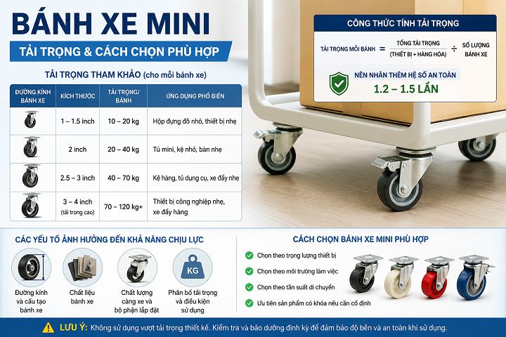 Bánh xe mini chịu lực được bao nhiêu kg