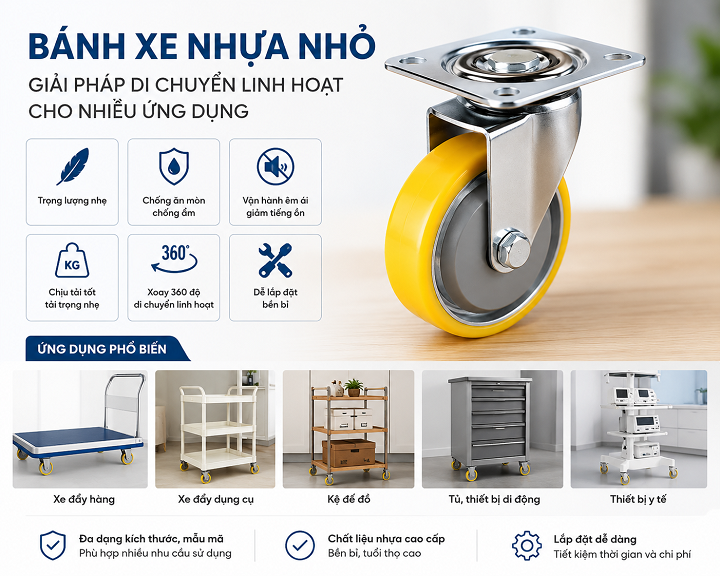 Bánh xe nhựa nhỏ có đặc điểm và ứng dụng gì