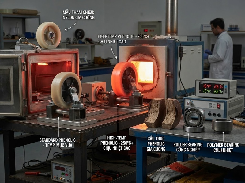 So sánh bánh xe Thermo và Phenolic về nhiệt độ tải và độ bền