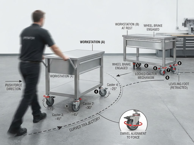 Bánh xe xoay có khóa phù hợp với thiết bị cần cơ động nào?
