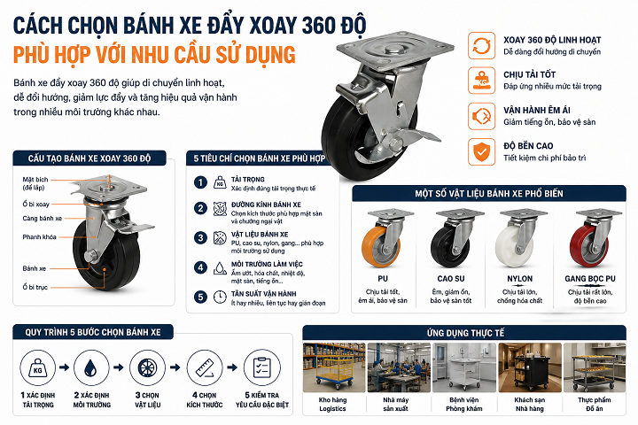 Cách chọn bánh xe đẩy xoay 360 độ phù hợp
