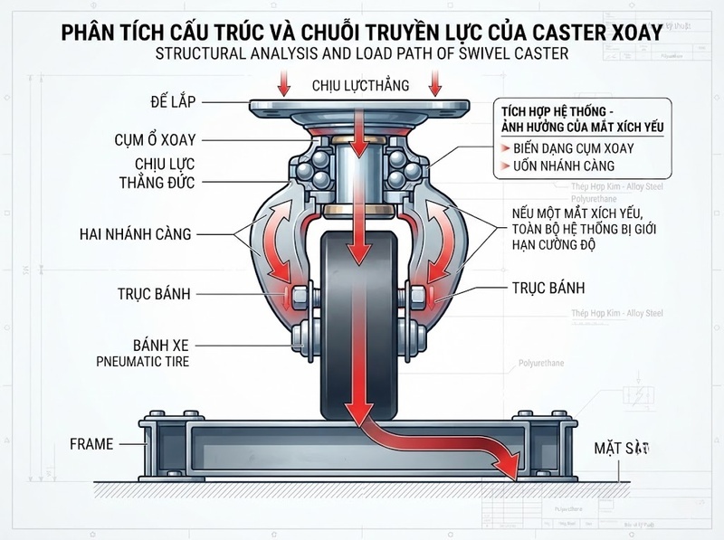 Càng bánh xe chịu lực quyết định tải và độ ổn định ra sao?