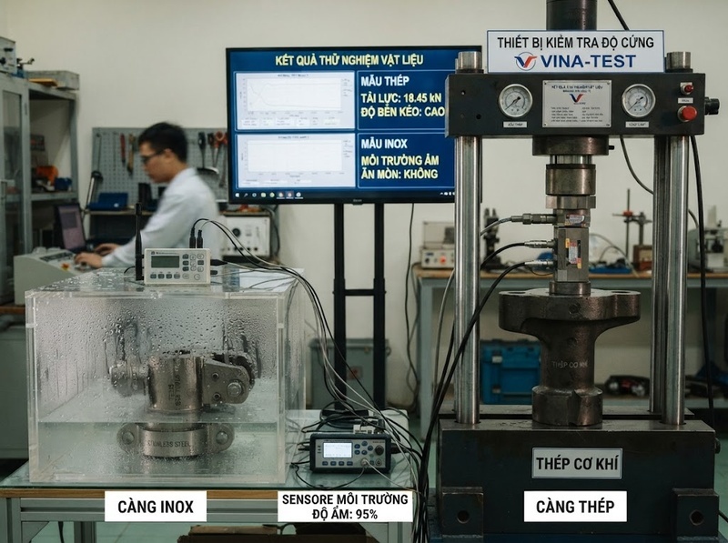 So sánh càng inox và càng thép về tải trọng và chống ăn mòn