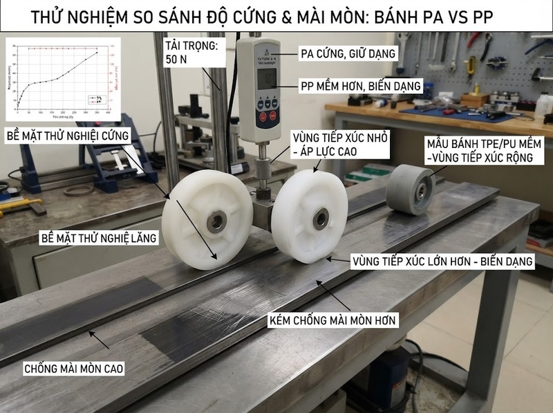 Chất liệu bánh xe nhựa khác nhau thế nào về tải ma sát và độ bền?