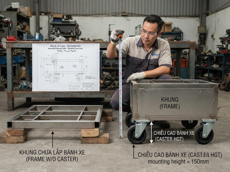Chiều cao bánh xe đẩy ảnh hưởng thế nào đến cao độ thiết bị?