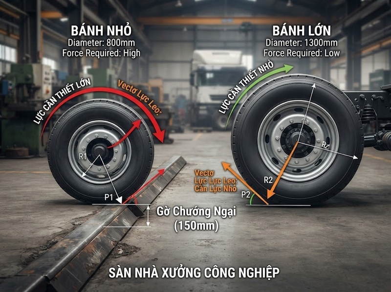 Giảm lực đẩy xe hàng bằng đường kính bánh vật liệu và bố trí