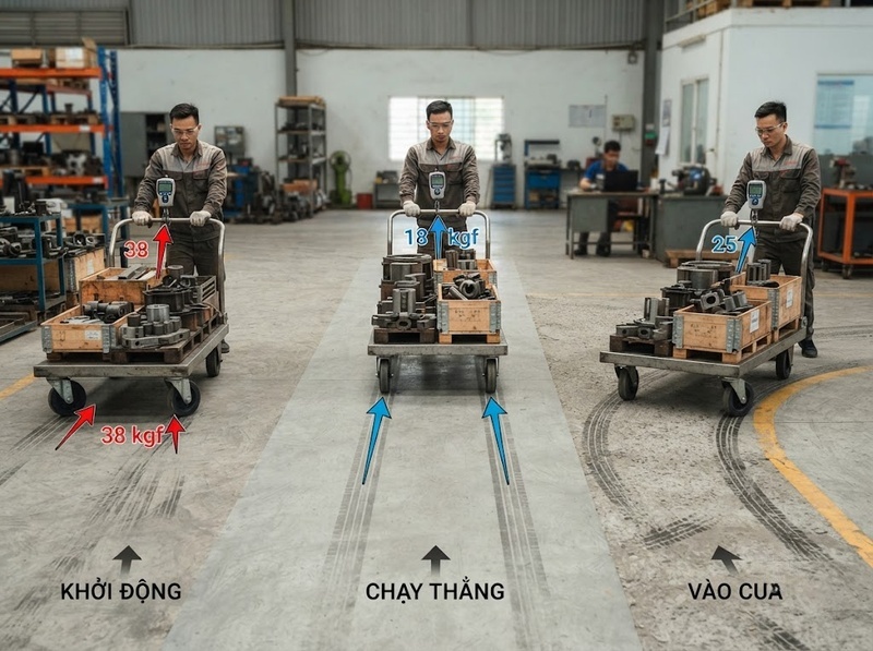 Tối ưu bánh xe và bố trí để xe đẩy tải nặng dễ điều hướng