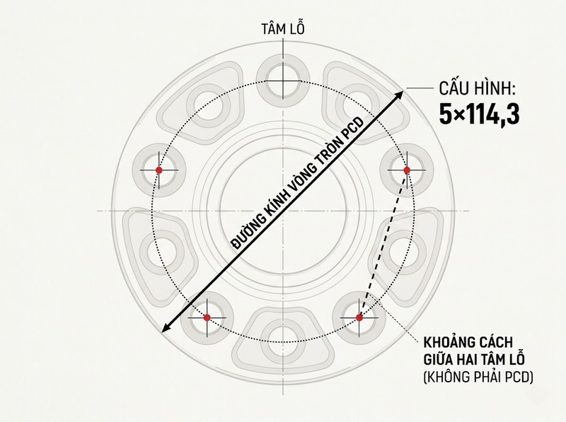 Đo khoảng cách lỗ bánh xe đúng theo tâm lỗ bắt vít