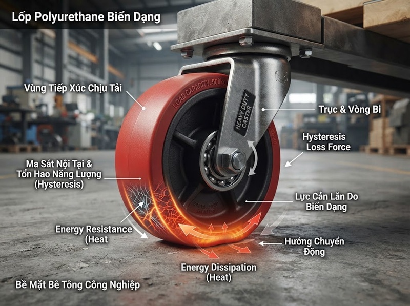 Lực cản lăn bánh xe đẩy hình thành thế nào và bị chi phối bởi gì?