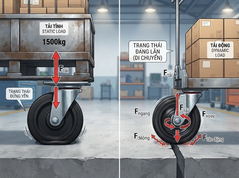 Phân biệt tải động và tải tĩnh bánh xe đẩy trong vận hành
