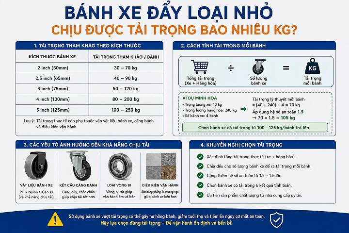 Bánh xe đẩy loại nhỏ chịu được bao nhiêu kg