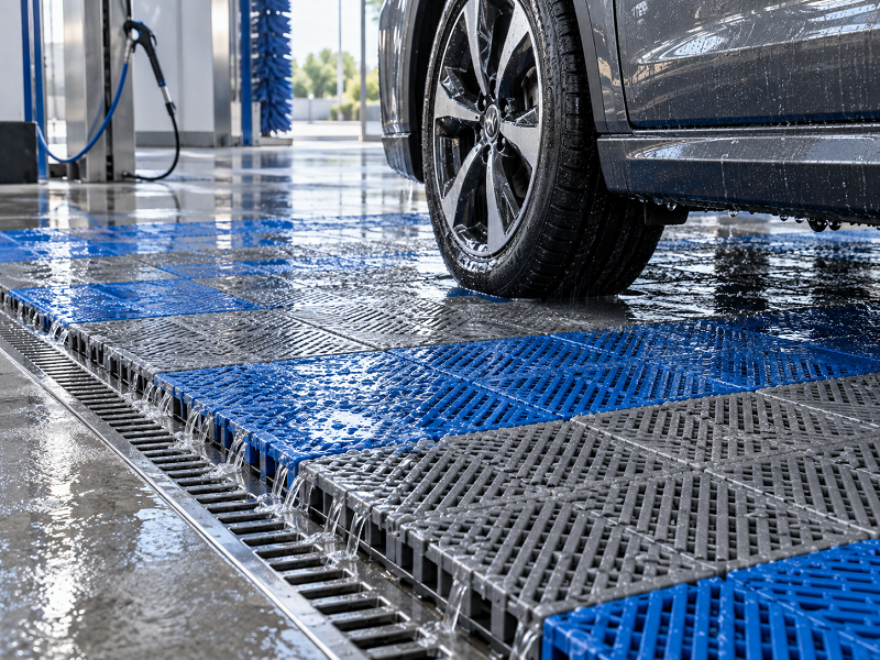 Tấm nhựa lót sàn rửa xe cần đáp ứng tải trọng, thoát nước và chống trượt