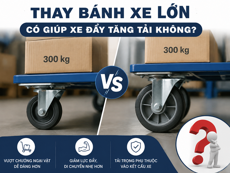 Thay bánh xe lớn có giúp xe đẩy tăng tải không
