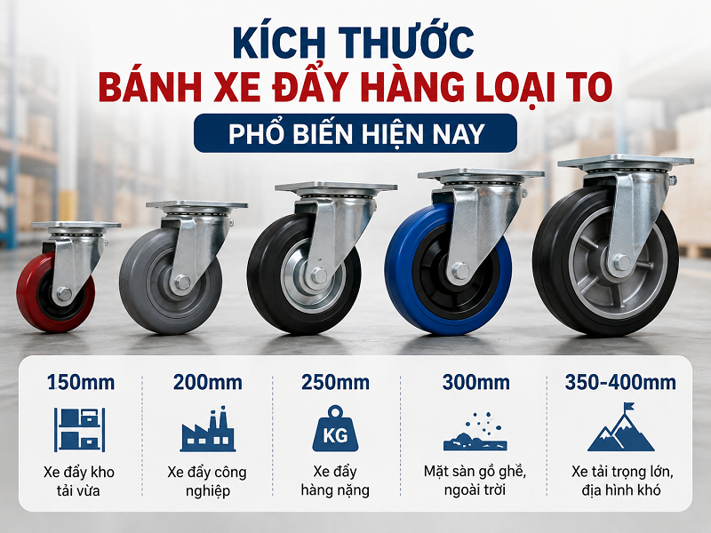 Kích thước bánh xe đẩy hàng loại to phổ biến hiện nay