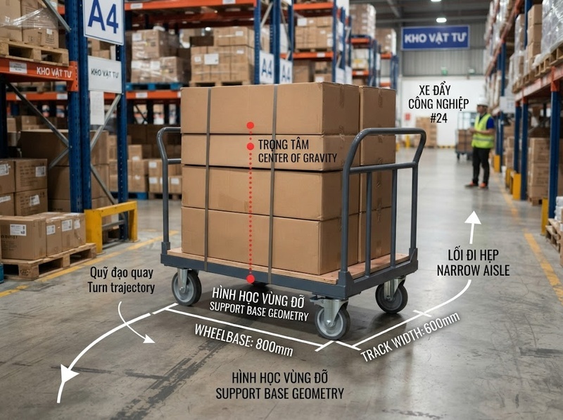Khoảng cách bánh xe đẩy ảnh hưởng đến điều hướng thế nào?