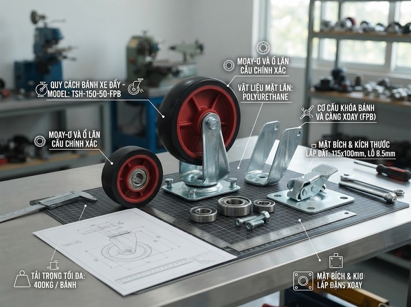 Quy cách bánh xe đẩy gồm những thông số nào?