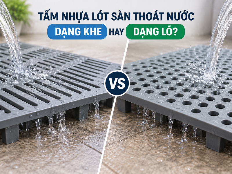 Nên chọn tấm nhựa lót sàn thoát nước dạng khe hay lỗ