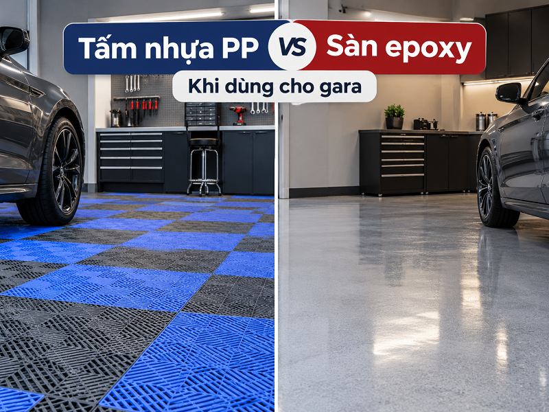 So sánh tấm nhựa PP và sàn epoxy khi dùng cho gara